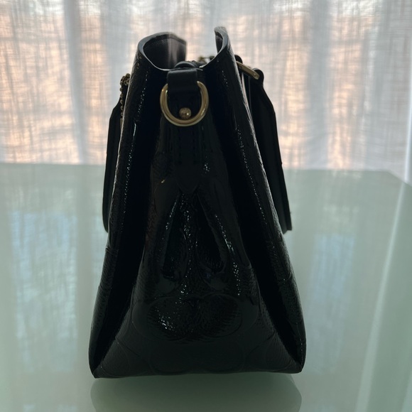 Coach Sage Carryall Black Leather Embossed Patent Logo Satchel small - Picture 4 of 9